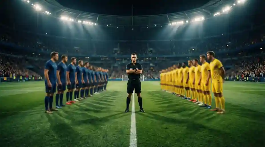 Due squadre di calcio schierate prima dello scontro diretto