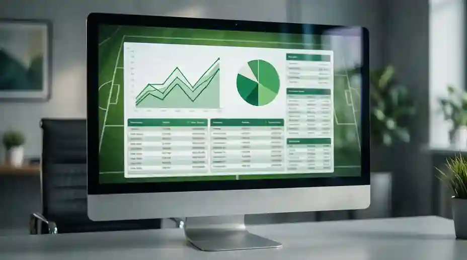 Schermo con grafico a linee che mostra andamento delle performance calcistiche