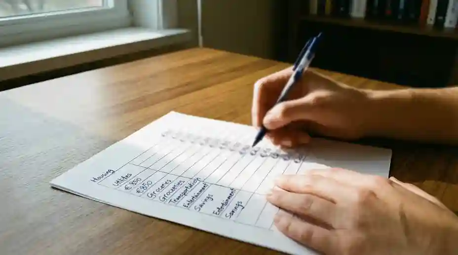 Persona che pianifica budget mensile su foglio