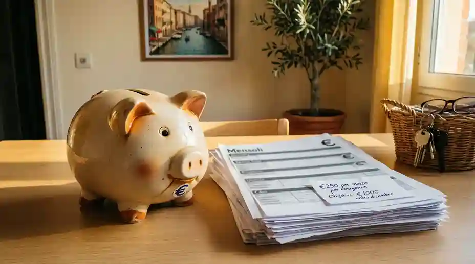 Salvadanaio e documenti di pianificazione finanziaria