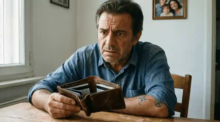 Persona preoccupata che controlla il portafoglio vuoto