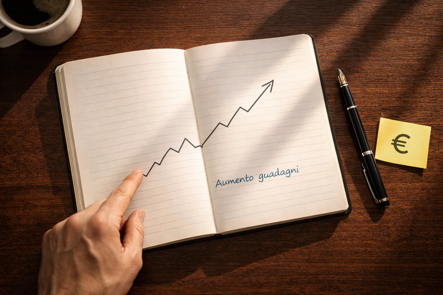Persona che pianifica la gestione del bankroll con appunti e simbolo euro su una scrivania