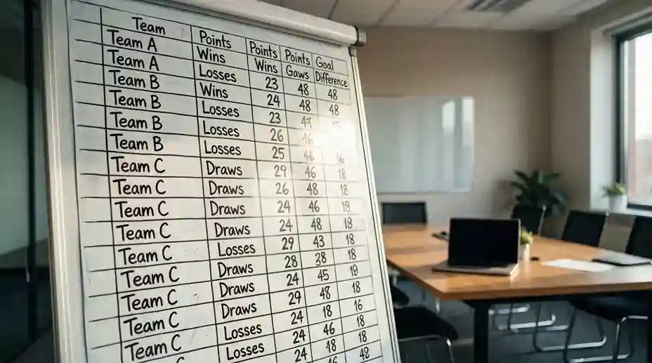 Classifica di campionato di calcio su lavagna
