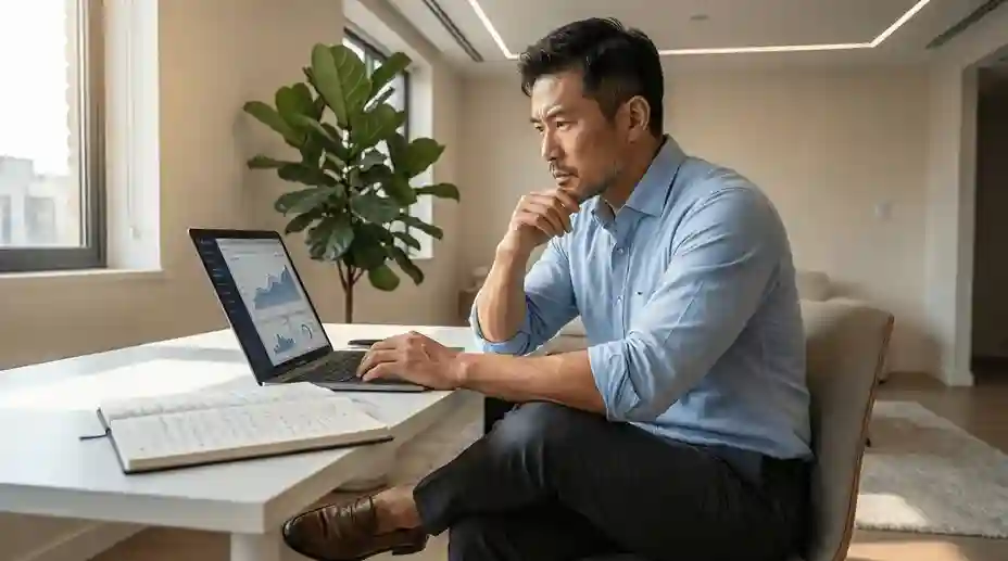 Professionista concentrato che analizza dati su un laptop in un ambiente di lavoro